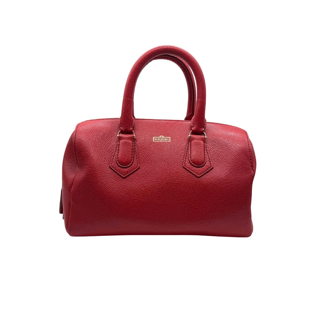 Henri Bendel Red Pebbled Leather Satchel Bag Gold Hardware Polka Dot Lining